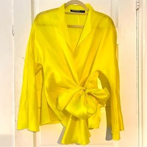 Jackie Rogers Nyc Chartreuse Tie Blouse